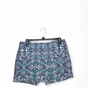 Dalia Teal and Navy Patterned Jean Shorts